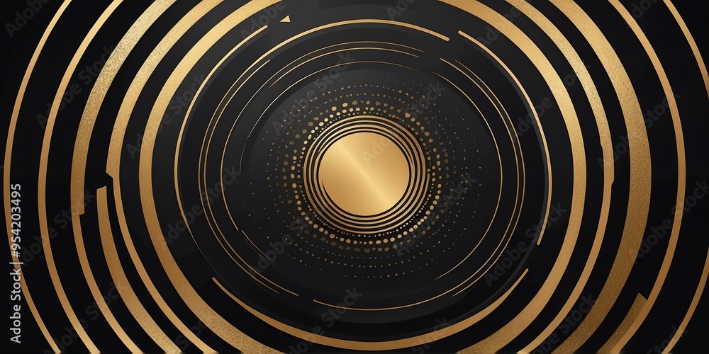Wall mural abstract vector concentric circles with black to gold gradient background