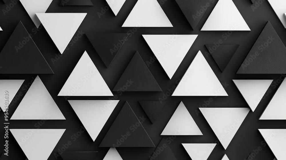 Poster a textured wall featuring a pattern of black and white triangles in various orientations.