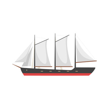 recommend clip art: Detailed vector illustration of a schooner with black hull and white sails.