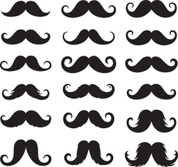 set of mustaches, moustache silhouette vector, Mustache icons
