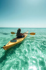 Fototapeta premium A person kayaking in clear beautiful tropical sea water