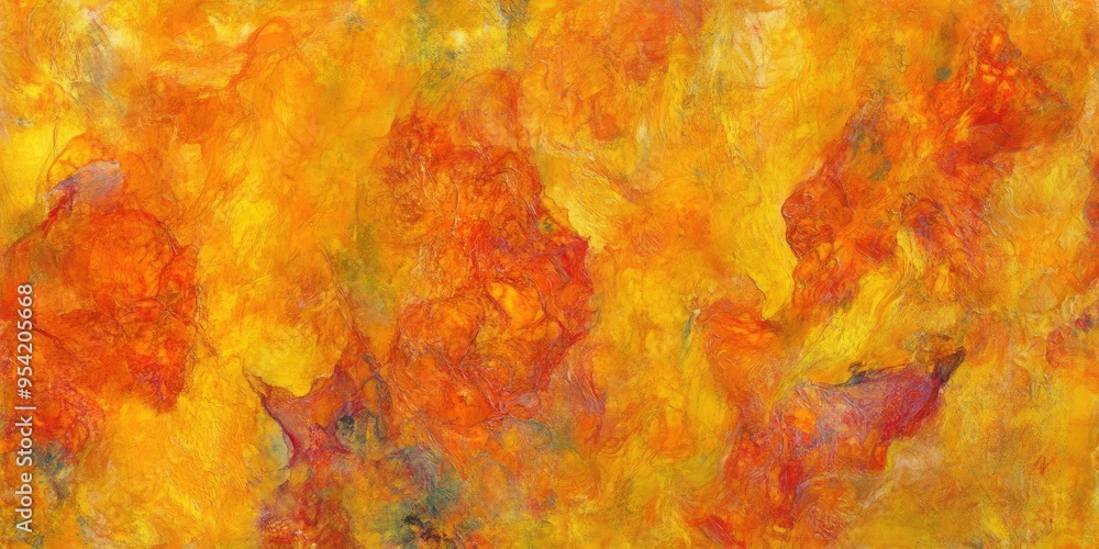 Poster a warm tangerine and amber watercolor background texture featuring chaotic blending and a dynamic su