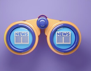 3D pair of binoculars with News in each lens, 3D Illustration