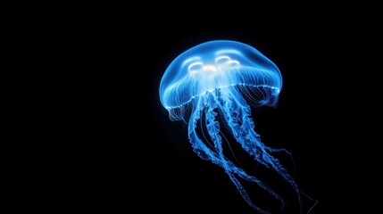 A glowing jelly fish with dark background