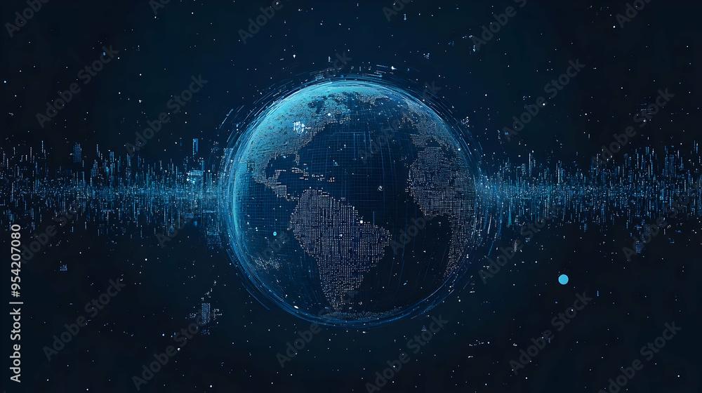 Aufkleber digital globe with a blue glow and data streams.