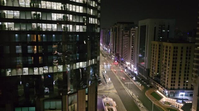 UHD 60fps Night Road View of Hamdan Street, Abu Dhabi"