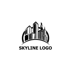 Obraz premium Modern Abstract City Skyline Logo Design with Geometric Elements and Gradient Overlays in Cool Tones