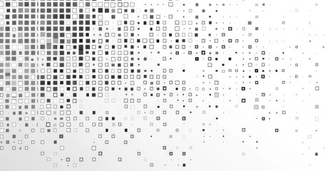 Abstract pattern of varying square shapes in shades of black and white on a light background.
