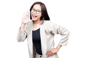 Asian Excited Businesswoman isolated transparent