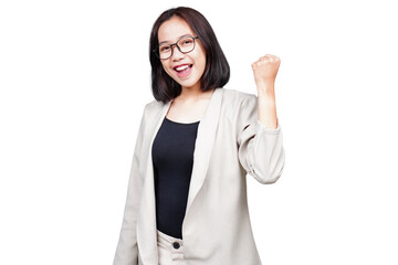 Asian Excited Businesswoman isolated transparent
