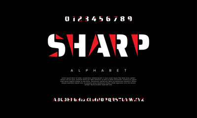 Sharp creative modern geometric urban alphabet font. Digital abstract futuristic, game, techno, robot, music, logo, sport, minimal technology typography. Simple numeric vector illustration