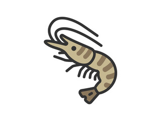 生の海老のアイコン（線画カラー）のイラスト