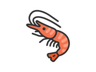 茹でた海老のアイコン（線画カラー）のイラスト