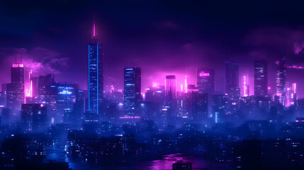 Futuristic cityscape with vibrant neon lights.