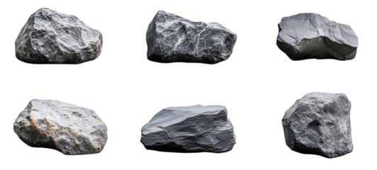 A textured gray rock, isolated on a white transparent background