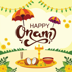 Easy to edit vector illustration of Happy Onam holiday for South India festival background