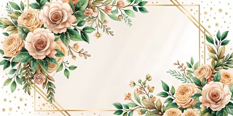 Embroidered watercolor wedding invitation modern set with emerald and gold textures,