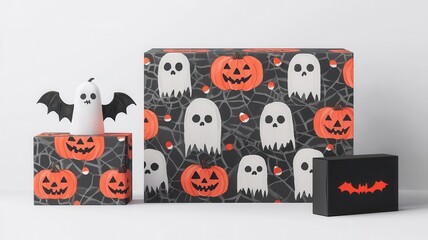 Business packaging with Halloween theme, costume integration, 3D illustration