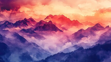 Fototapeta premium Vibrant Watercolor Sunset with Soft Blended