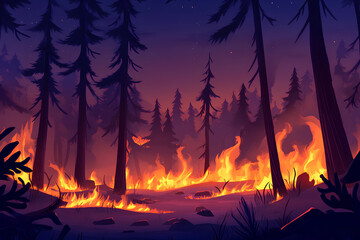 forest fire, cartoon style, vector