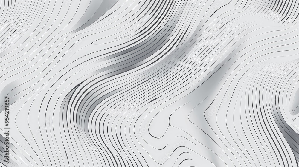 Poster abstract wavy lines on a white background, creating a sense of depth and texture.