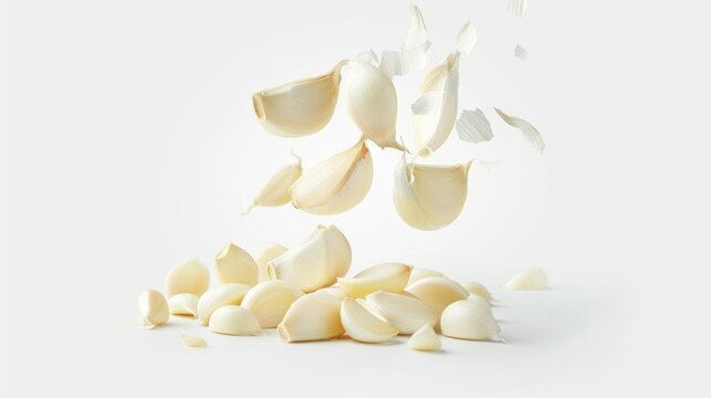 Falling garlic, isolated on white background
