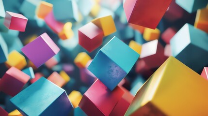 Abstract background with colorful, 3D, floating cubes.