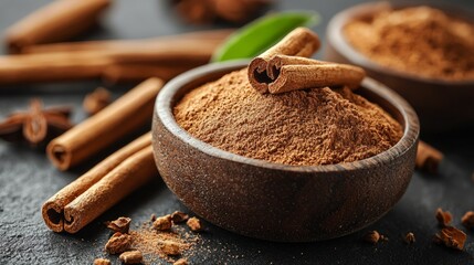 Close up still life brown Ceylon cinnamon sticks