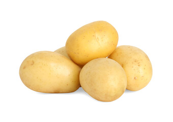 Pile of young fresh potatoes isolated on white