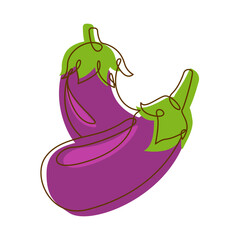 Healthy Food Ingredient Purple Eggplant Vegetable in Line Art Design