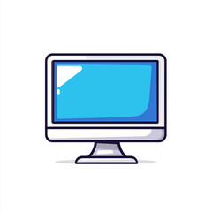 Cartoon Computer Monitor with Blue Screen on White Background
