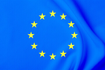 Flag of European Union, blue fabric with circle of stars