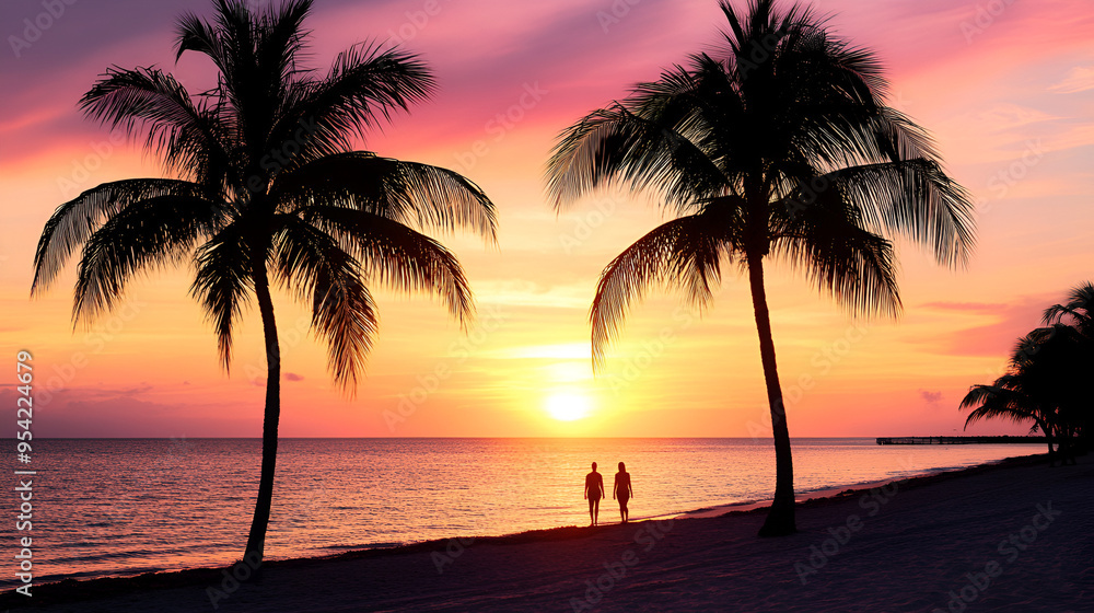 Poster beach at sunset