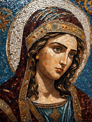 Mosaic wall art of a saint lady in byzantine style