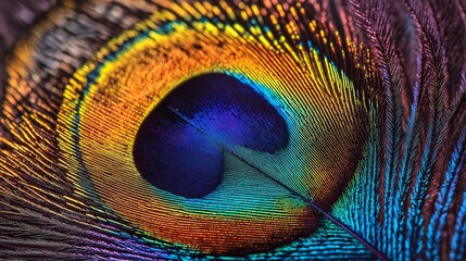 Iridescent Peacock Feather Eye Close Up