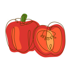 Healthy Food Ingredient Red Paprika Vegetable in Line Art Design