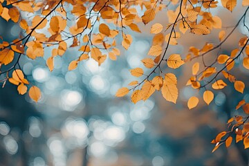 Orange fall leaves in park, autumn natural background , ai