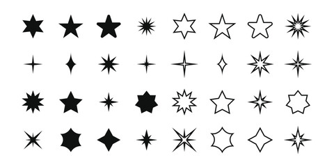 Star icons collections line and glyph style.Illustration featuring a diverse collection of stars.