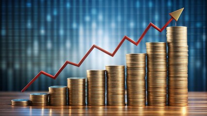 Falling interest rates concept with a descending graph and coins dropping, symbolizing economic impact