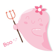 Cute Kawaii Pink Halloween Ghost Cartoon Perfect. Get into the Halloween spirit with this flat vector illustration.