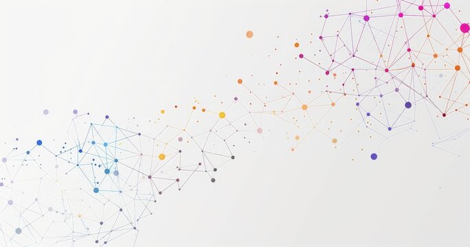 Abstract network design with colorful nodes and connections on white background