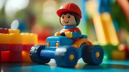 Colorful Toy Tractor With Happy Driver