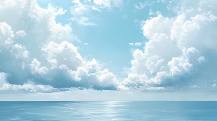 Blue Sky  White Clouds  Ocean Horizon