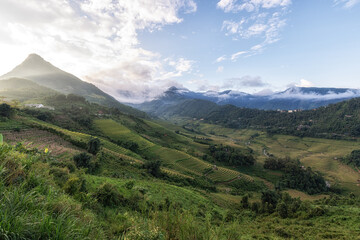 Fototapeta premium Rice Terrace Sunset View in Sapa