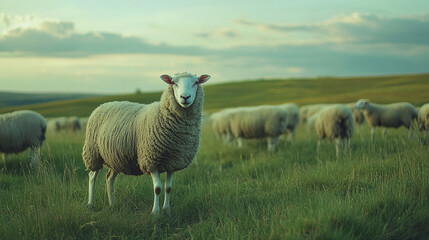 Fototapeta premium Raising sheep on large pastures