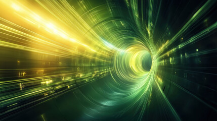 Abstract Green and Yellow Tunnel of Light