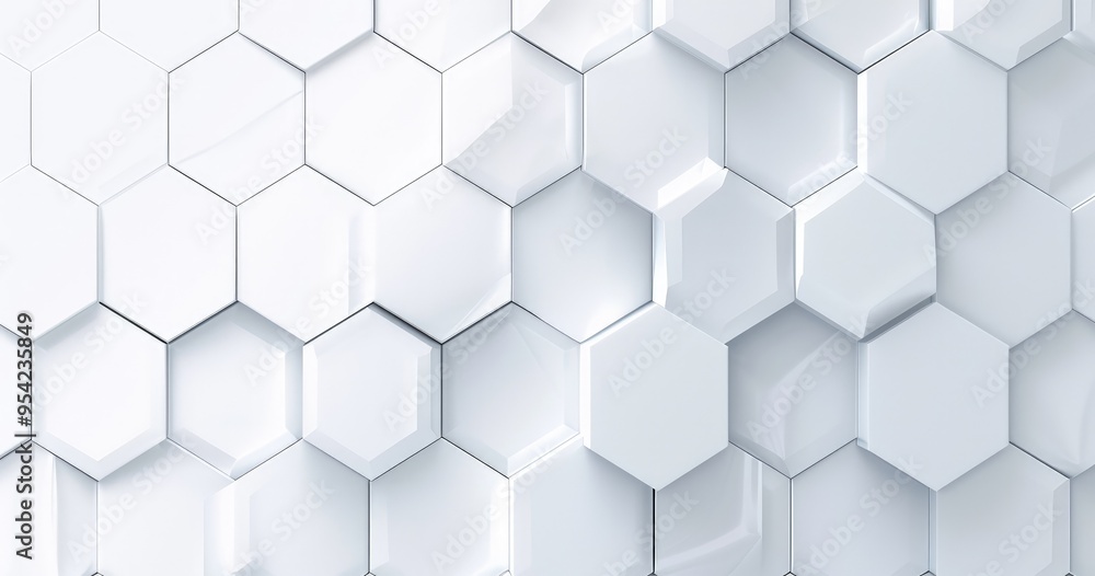 Poster a textured wall of white hexagonal tiles creating a modern and sleek design.