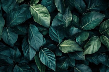 Fototapeta premium Dark green leaf texture, Natural green leaves using as nature background wallpaper or tropical leaf cover page , ai