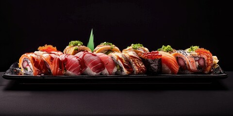 Sushi plate selection with focus on the front