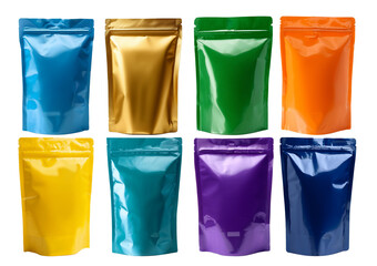 Collection Azure mylar stand up Pouch Isolated on transparent or white background